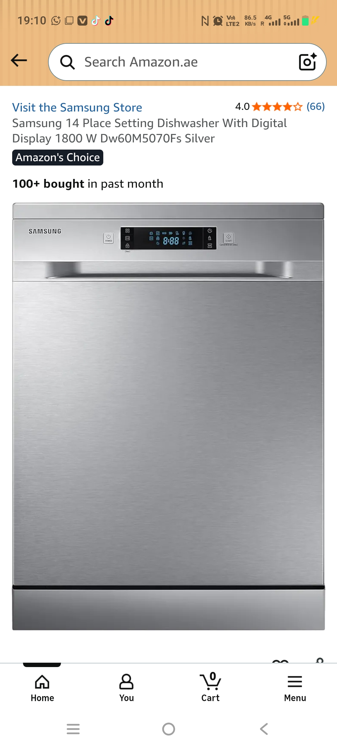 Samsung 14 Place Setting Dishwasher With Digital Display 1800 W Dw60M5070Fs Silver