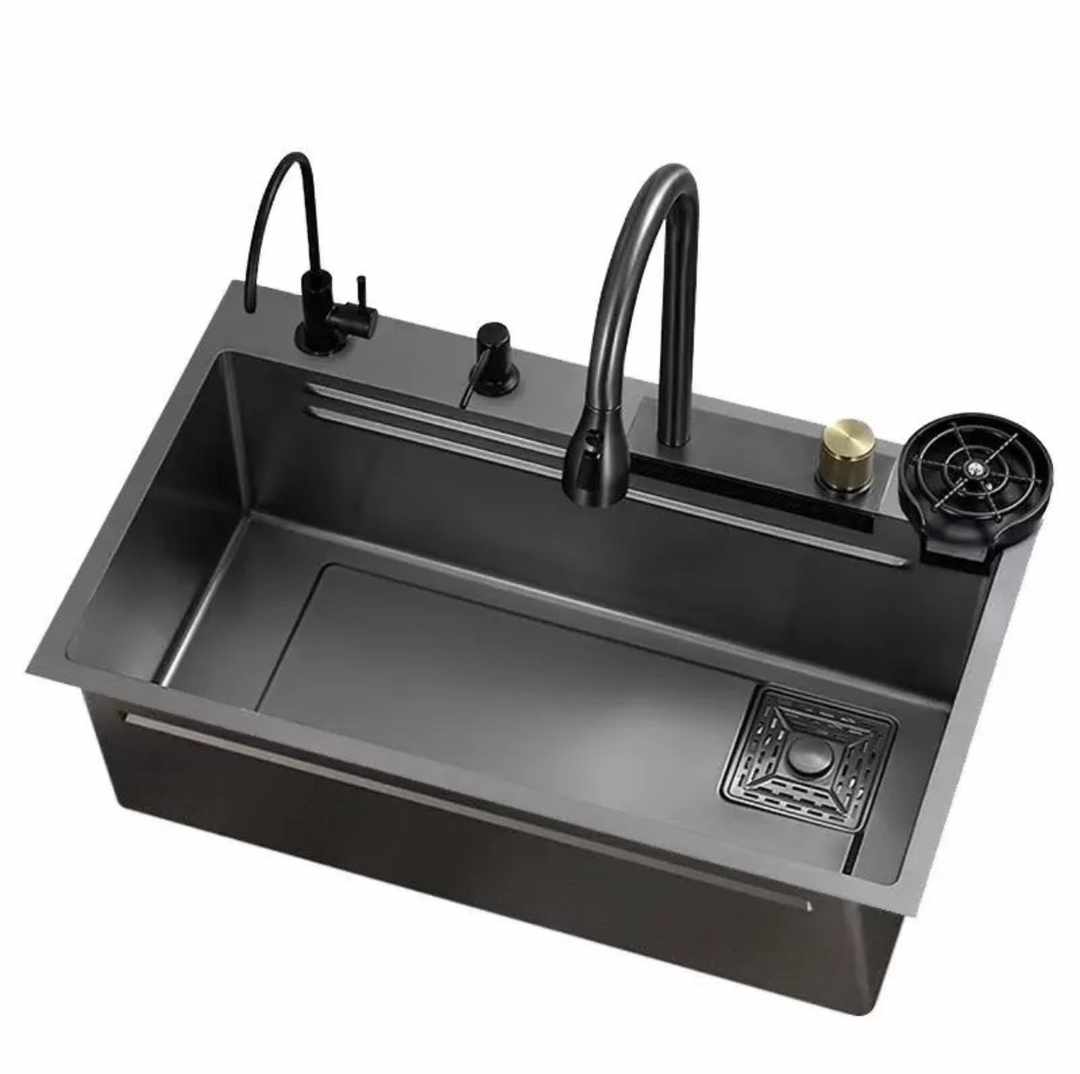 Contemporary Matte Black Multi-Functional Workstation Kitchen Sink Set