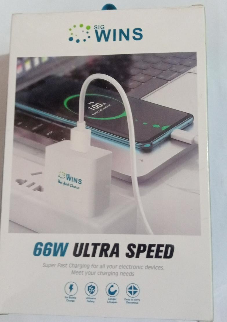 SIG WINS PowerGaN 66W Ultra Speed Super Fast Charger Kit High-Efficiency GaN Technology with 6A Stable Charging