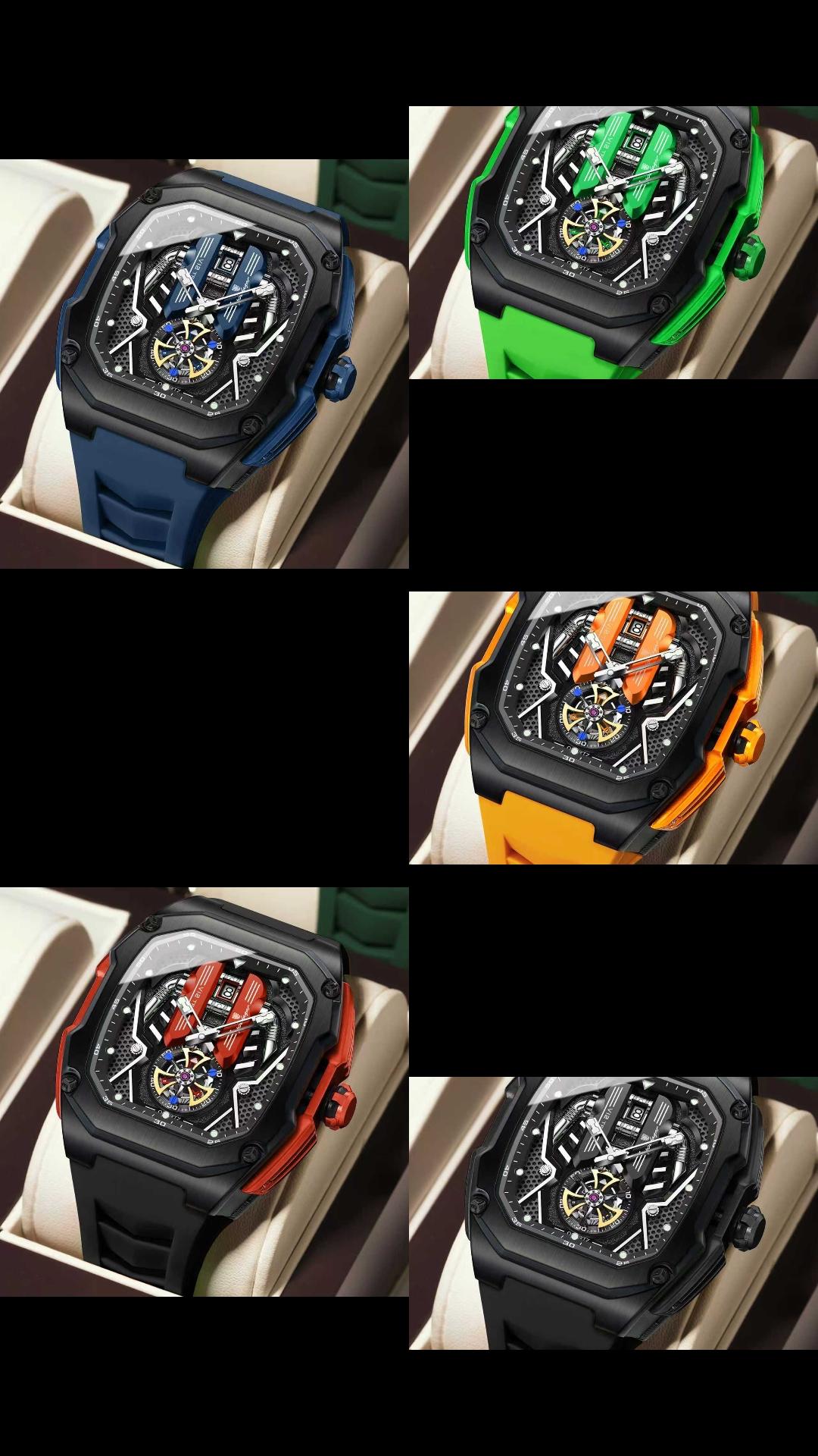 Poedegar Square Skeleton Tourbillon Sport Watch