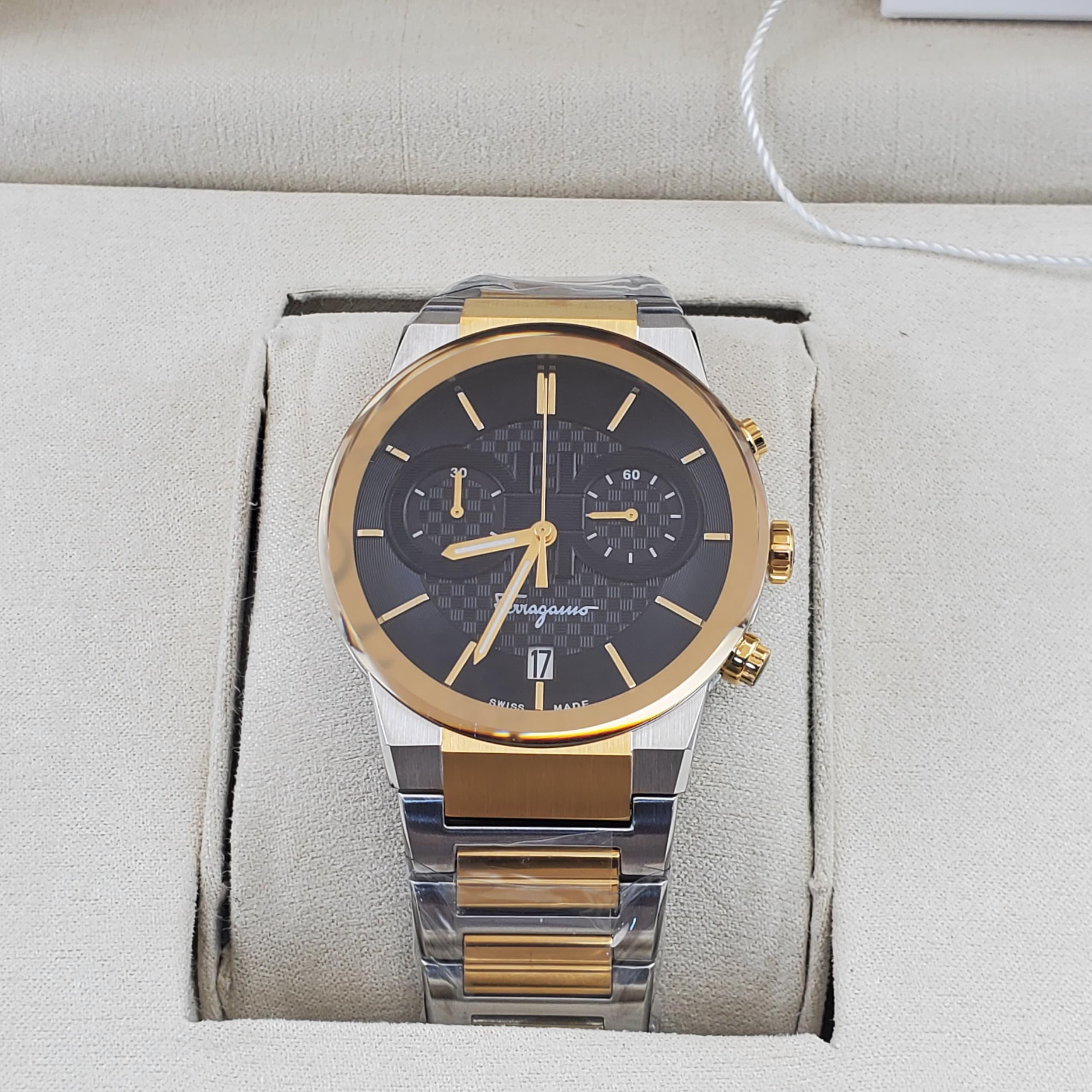 Salvatore Ferragamo Gold Stainless Steel Chronograph Watch