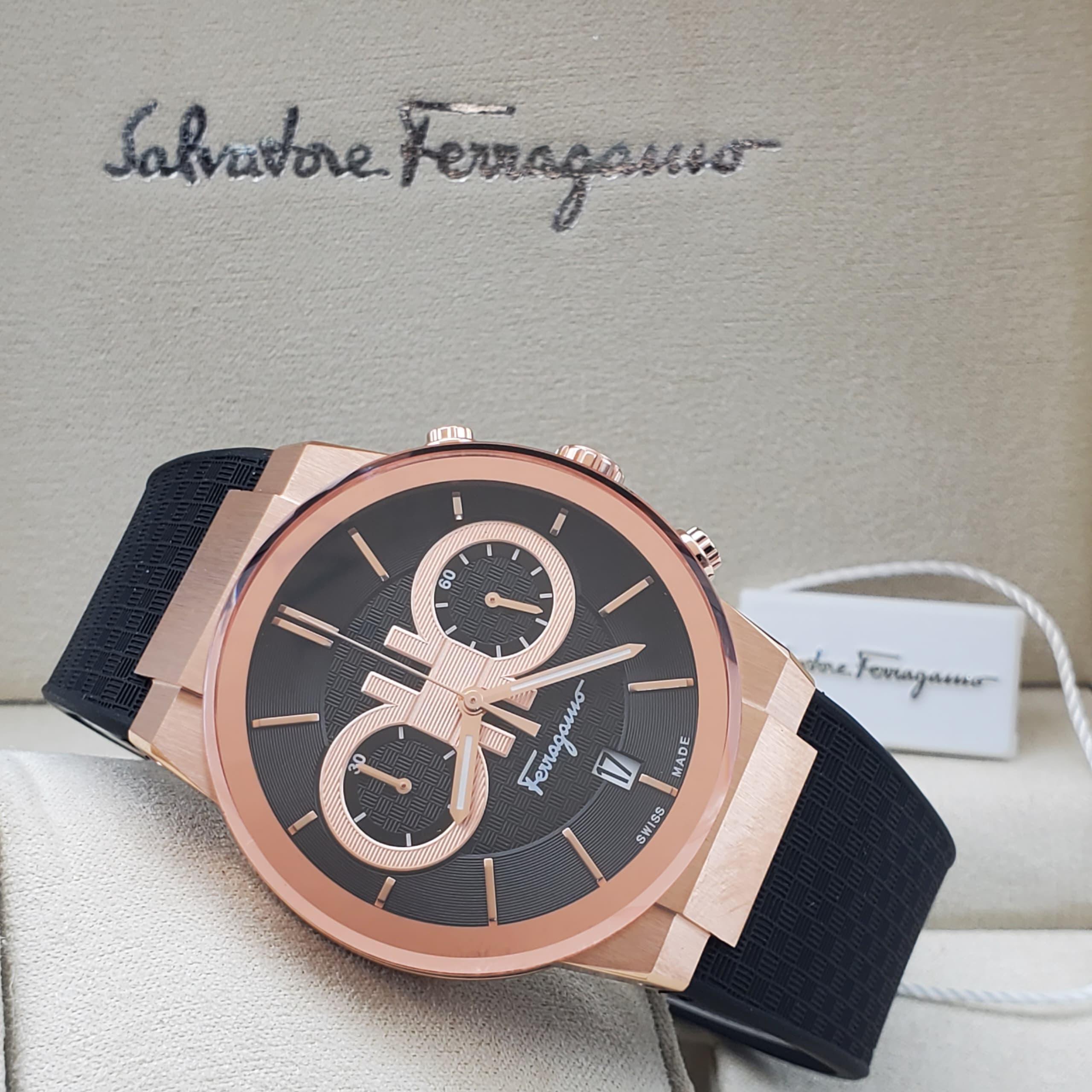 Salvatore Ferragamo Gold Stainless Steel Chronograph Watch