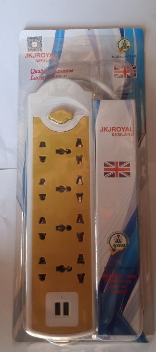 JKJROYAL England HY-222U Multi-Function Extension Socket – Heavy-Duty Power Strip with Dual USB Ports