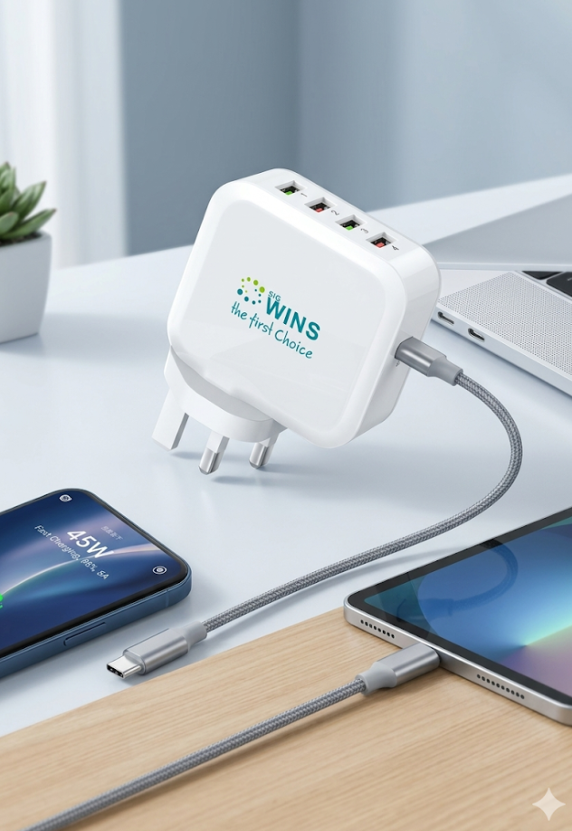 SIG WINS 4P Powercube 45W Fast Charger – High-Performance Multi-Port Desktop Charging Block with 5A Stable Output