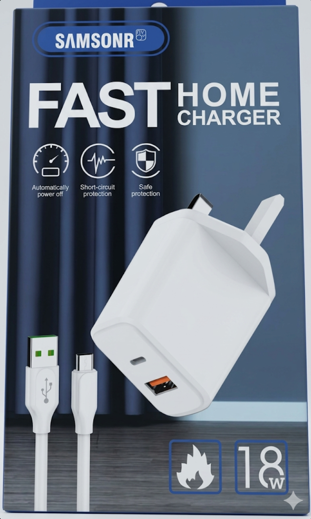 ​SAMSONR 18W Fast Home Charger – High-Performance Dual-Port Desktop Charging Block with Intelligent Output Protection