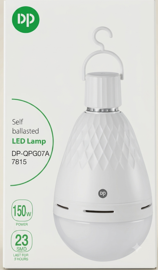​DP Self-Ballasted LED Lamp 150W – High-Performance Rechargeable Emergency LED Bulb with 23 SMD Light Matrix and Integrated Hanging Hook